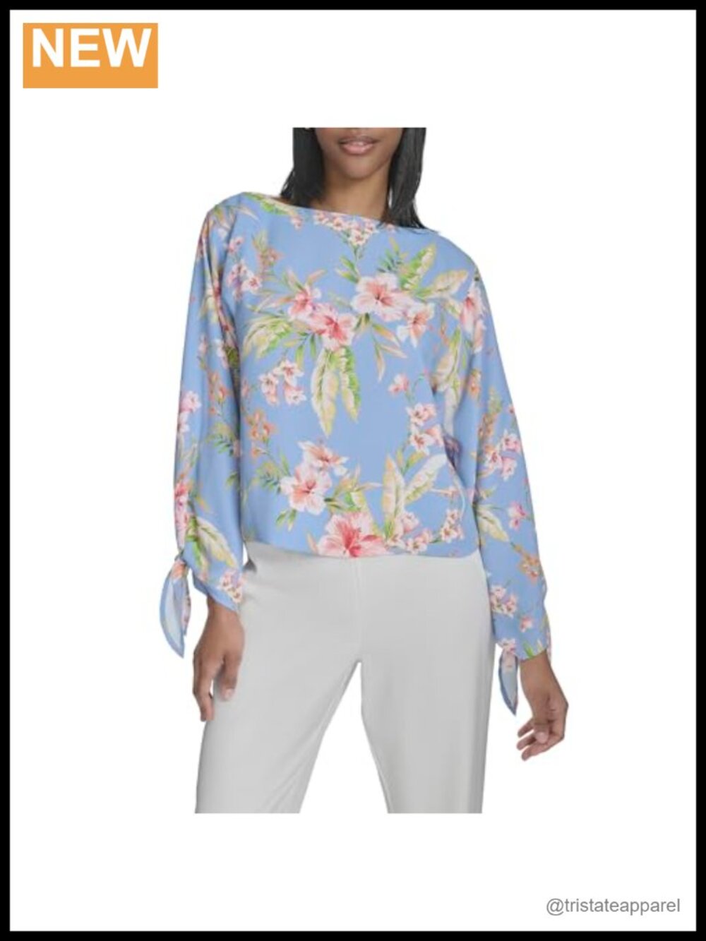 Floral Boat Neck Long Tie Sleeve Blouse Women's Work Shirt